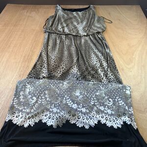 Blooming Rose Woman M Maxi Dress Animal Print Lace Border Sleeveless Plus